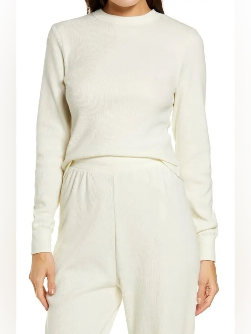 SKIMS Waffle Ribbed Long Sleeve Top in Cream